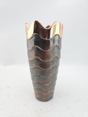 Nambe Copper and Teal Wave Ceramic Vase